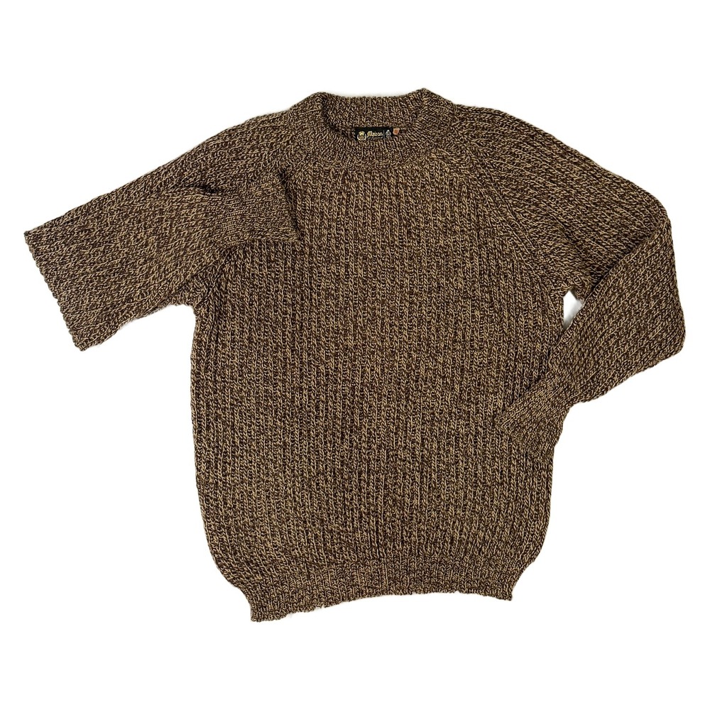 Maban of Scotland Mens Pure New Wool Marled Knit Crewneck Sweater Brown Medium